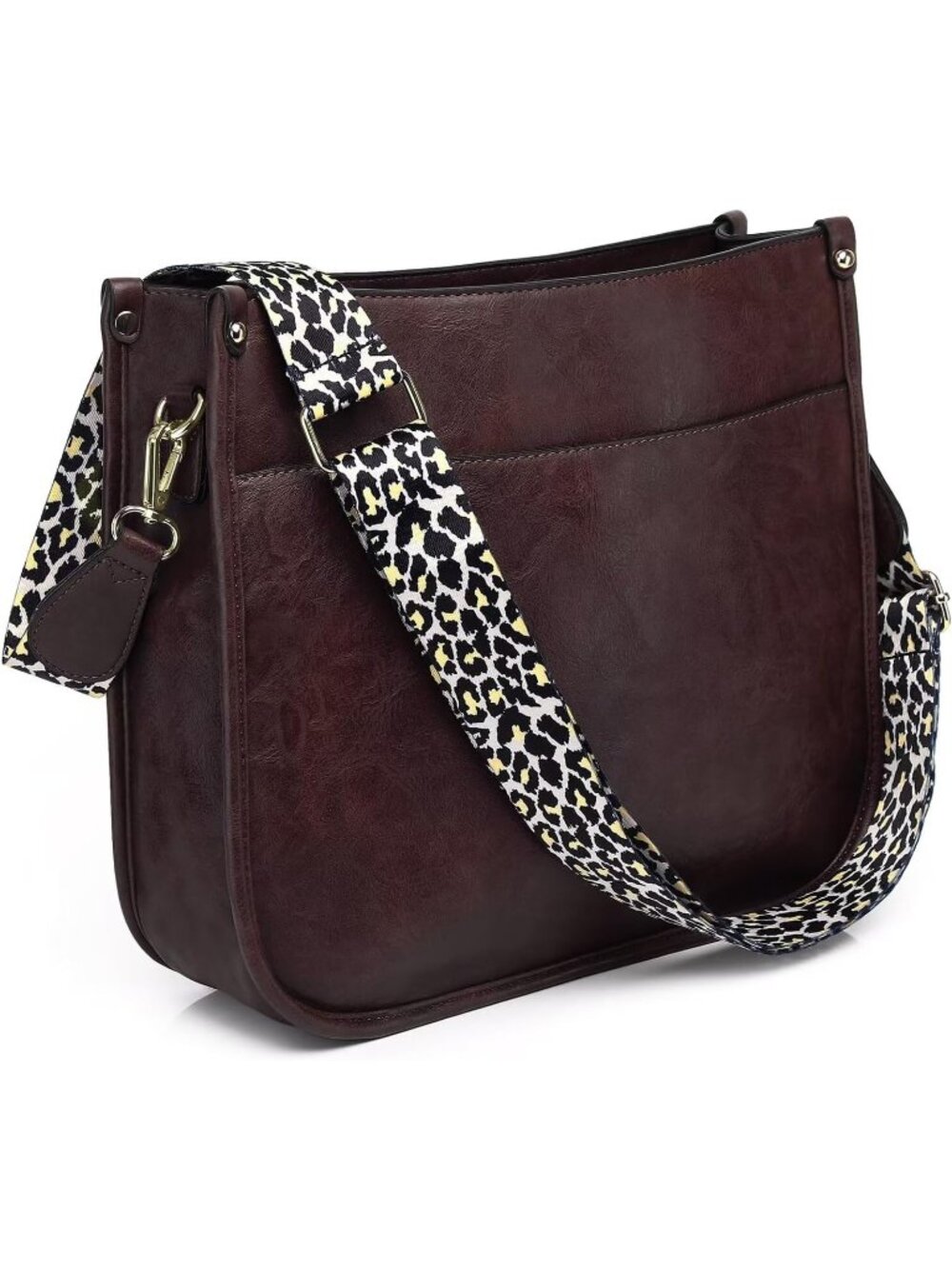 Women's Coffee Vegan Leather Purse Bag Crossbody Bags With 2 Adjustable Straps